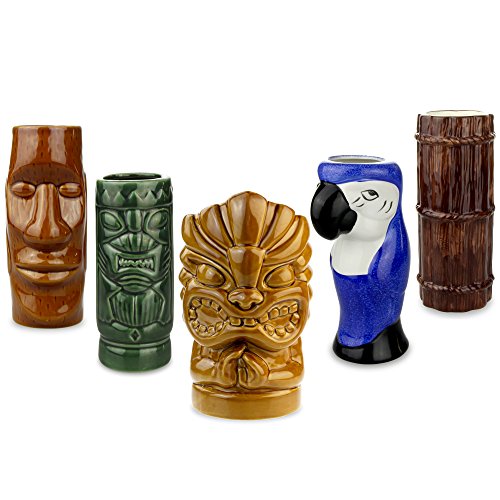 Juego de vasos de cóctel de cerámica tropical, para fiestas tiki, 5 unidades