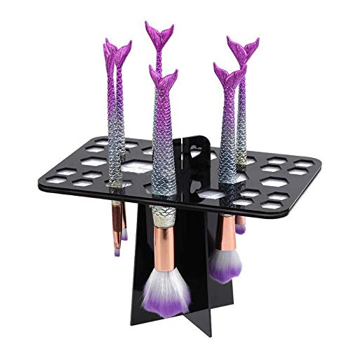 JUNGEN 26 agujeros Soporte de limpieza para Pincel de maquillaje Titular de secado plegable Soporte de acrílico vertical Organizador de tendedero para Cepillos Brochas Negro