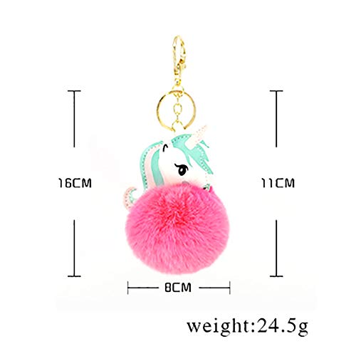 JUNGEN Llavero Unicornio Llavero Decoracion de Pompon Llavero de Coche Llavero de Peluche Llavero Kawaii para Regalo de Mujer Niña (Verde)