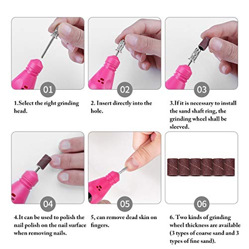 Kapmore Electric Manicure Kit Professional 6 en 1 Kit de manicura portátil Taladros de uñas rojos Limas de uñas para mujeres Uñas de gel acrílico, manicura, pedicura y bricolaje personal Nail Art