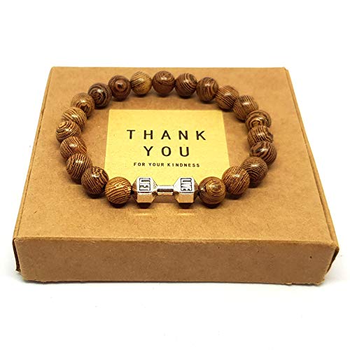 KARDINAL.WEIST Pulsera de Cuentas de Madera Natural con Cuentas Live Lift con Mancuernas, Brazalete de Yoga para Hombres y Mujeres (1 - haltera)