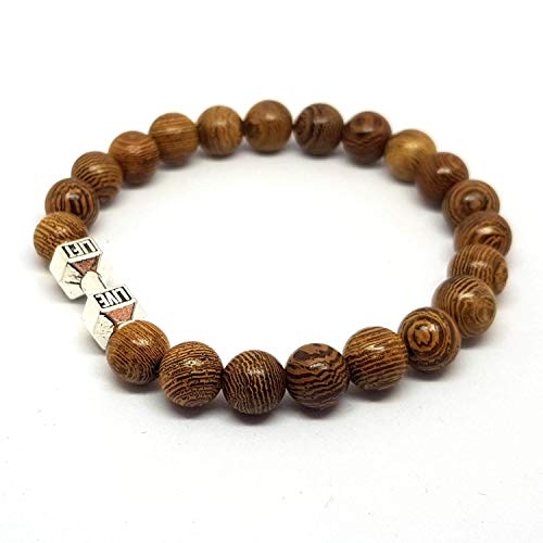 KARDINAL.WEIST Pulsera de Cuentas de Madera Natural con Cuentas Live Lift con Mancuernas, Brazalete de Yoga para Hombres y Mujeres (1 - haltera)