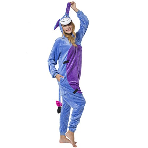 Katara-(10+ Modelos) Kigurumi Pijamas Disfraz Animal Halloween Adultos, Color burro, Talla 175-185cm (1744)