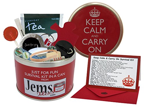 Keep Calm & Carry On Survival Kit In A Can. Humorous Novelty Fun Gift - Present & Card All In One. Birthday/Christmas/Retirement/Boss/Work Colleague/Good Luck/Leaving/Mum To Be/Dad To Be/New Baby/New Parents/Father's Day/Mother's Day/Valentine's Day/Gradu