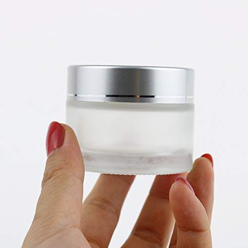 KingYH 2 Pieza 50ml Tarro Cosmetica Vacía de Vidrio Esmerilado Tarro con Tapa Interior Vacía Crema Rellenables Botella de Pot Recipiente para Salve Crema Facial Loción Aromaterapia