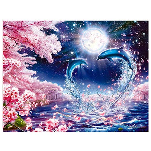 Kit de Pintura Diamante 5D Completo Sakura Dolphins 80x120cm taladro redondo Diamond Painting Full Drill DIY Adultos Bordado Punto de Cruz Arte Craft Home Salón Dormitorio Decor de Pared Q774