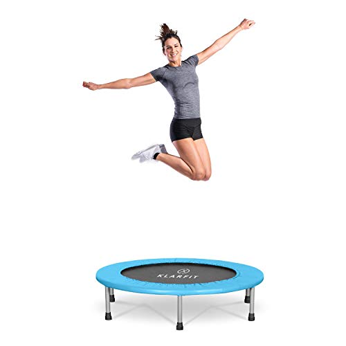 Klarfit Rocketbaby Cama elástica - Superficie de Salto de 96 cm, Hecho de Polipropileno, Estructura Rematada con Revestimiento en Polvo, Resiste hasta 100 kg, Apto para Interiores, Azul