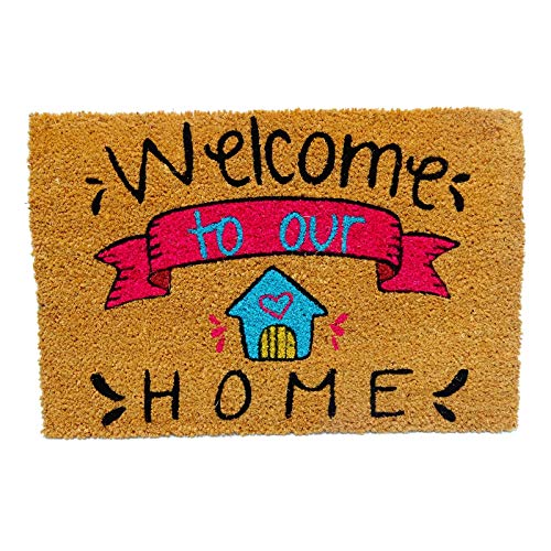 koko doormats Kook Time Felpudo para Entrada de Casa Original, Modelo Welcome to Our Home, Fibra de Coco y PVC, 40x60cm