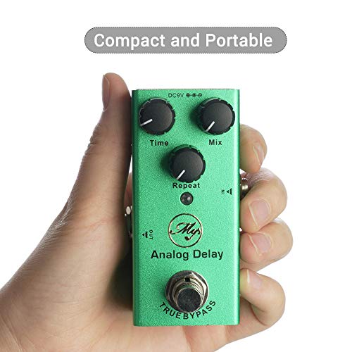 KTOO Pedal de efecto de guitarra de retardo analógico con perillas de control ABS Mini pedal único para guitarras eléctricas DC 9V verde oscuro