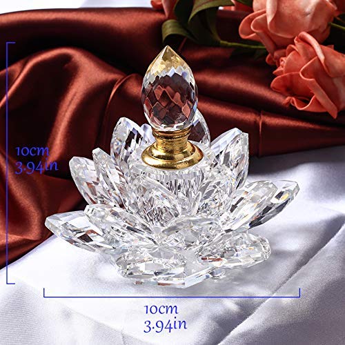 Kücheks Quemador de Incienso con Flor de Loto de Cristal, Figuras en Miniatura, Botella de Perfume de Vidrio Feng Shui para decoración del hogar, Regalos para Recuerdos de Boda (Azul)