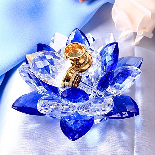 Kücheks Quemador de Incienso con Flor de Loto de Cristal, Figuras en Miniatura, Botella de Perfume de Vidrio Feng Shui para decoración del hogar, Regalos para Recuerdos de Boda (Azul)