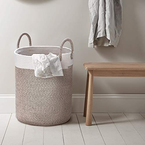 LA JOLIE MUSE Cestos de Lavadora para Ropa Sucia Tejidas en algodón, Grandes H38 x Ø32cm, Toallas de baño, Regalo para Juguetes en Terracota