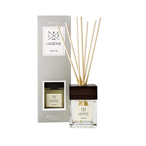 Lacrosse. Difusor de varillas perfumadas. Ambientador Mikado White Tea, té blanco, difusor con palitos de ratán. El mejor ambientador sin alcohol para casa. Ambientador para la cocina y baño.