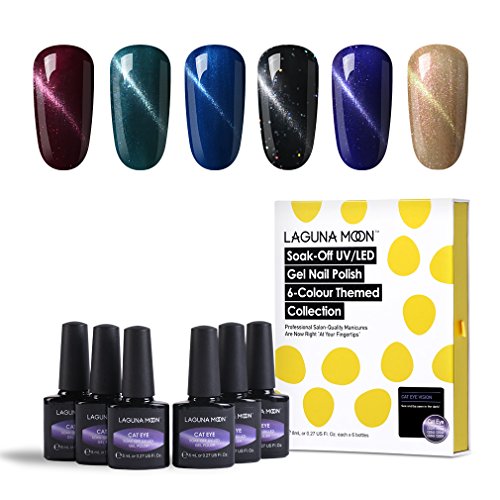 Lagunamoon Esmaltes Semipermanentes, 6pcs Kit de Uñas de gel UV LED, Pintauñas Semipermanentes Ojo de gato, Set de Regalo para Manicura y Pedicura