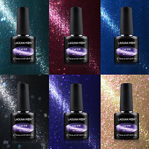 Lagunamoon Esmaltes Semipermanentes, 6pcs Kit de Uñas de gel UV LED, Pintauñas Semipermanentes Ojo de gato, Set de Regalo para Manicura y Pedicura