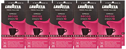 Lavazza Cápsulas de Café Compatibles Nespresso Espresso Deciso, Paquetes de 10 x 10 Cápsulas (Total: 100 Cápsulas)