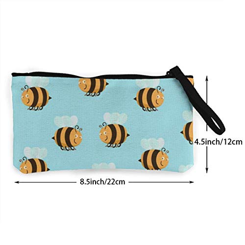 Lawenp Abeja Clip Personalidad Mujeres Lindas 's Hombres' Bolsa de Lona Multiusos con Cremallera Bolsas de Maquillaje pequeñas de lonaCambio de lápiz Labial Tarjeta Monedero de Lona con Correa de pul