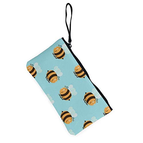 Lawenp Abeja Clip Personalidad Mujeres Lindas 's Hombres' Bolsa de Lona Multiusos con Cremallera Bolsas de Maquillaje pequeñas de lonaCambio de lápiz Labial Tarjeta Monedero de Lona con Correa de pul