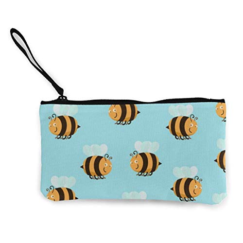 Lawenp Abeja Clip Personalidad Mujeres Lindas 's Hombres' Bolsa de Lona Multiusos con Cremallera Bolsas de Maquillaje pequeñas de lonaCambio de lápiz Labial Tarjeta Monedero de Lona con Correa de pul