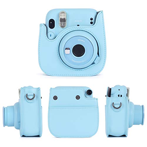 Leebotree Cámara Instantánea Funda Compatible con Instax Mini 11 Cámara Instantánea, Bolsa de Transporte Fabricada en Cuero, Dispone de Una Correa de Proteger y Bolsillo (Sky Blue)