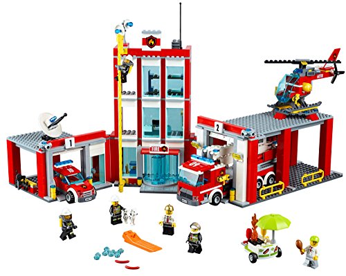 LEGO CITY - Estación de Bomberos, Juguete de Construcción, Incluye Camión, Helicóptero y Coche (60110)