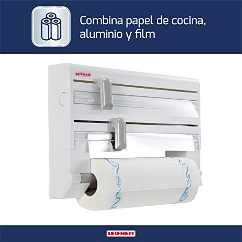 Leifheit Parat ComfortLine - Portarrollos de Pared para 3 Rollos, con Cuchillas para un Corte Limpio, Plástico