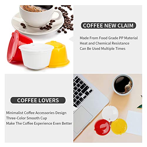 Letilio Filtros Cápsulas de Café Multicolor Rellenar reutilizar para Dolce Gusto Cafetera Fuerte al Menos 160 Veces de usos para reemplazo,3 pcs con 1 cucharóny 1 Cepillo de Limpieza