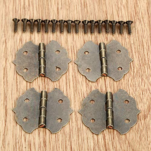 LI-TAO TOOLS, Bisagras Butt 4pcs 29x32mm flor pequeña puerta del gabinete bisagra de la puerta for DIY Caja de 4 agujeros tono de bronce bolsa de accesorios con tornillos ( Color : Antique bronze )