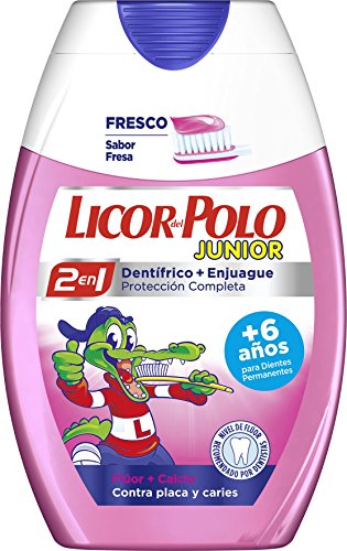 Licor del Polo Junior - Dentífrico + Enjuague, Sabor Fresa, +6 años - 75 ml