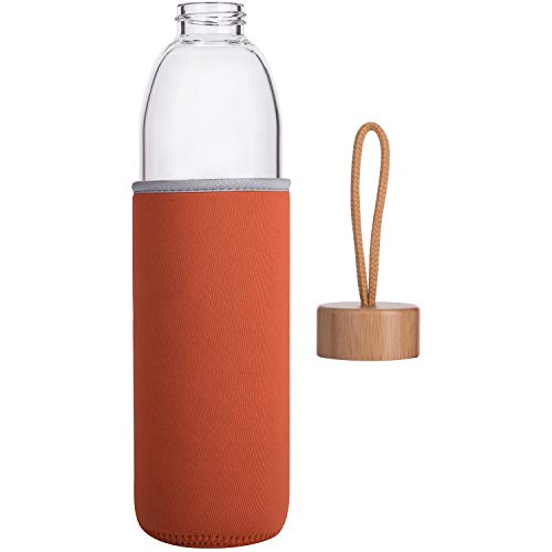 Life4u Botella de Agua de Cristal de Borosilicato de con Funda de Neopreno Sin BPA 500 ml Naranja