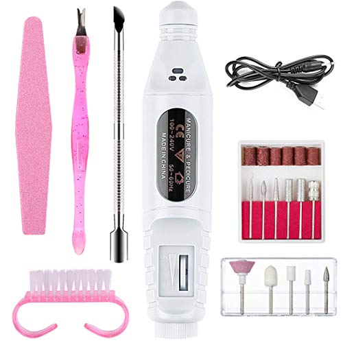 Lima de uñas eléctrica, FunPa Kit de Manicura Eléctrico para manicura Pedicura con brocas de uñas y cintas de lijado para mujeres Niñas Salón de uñas Juego de pedicura de manicura DIY