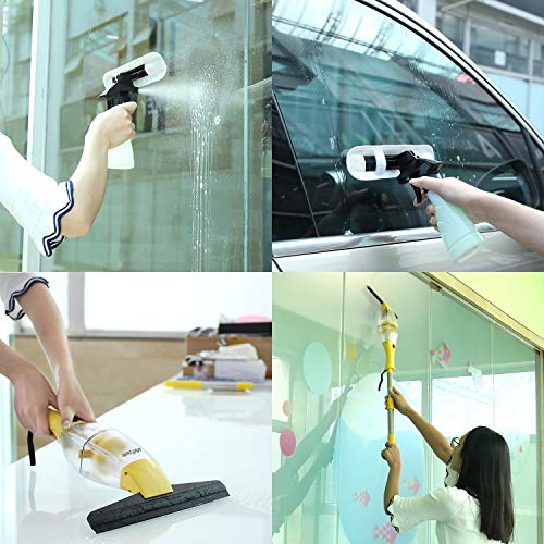 Limpiador de Ventanas MVPOWER Aspirador de Ventanas Inalámbrico con Extractor con Borde de Goma | Botella de Spray con Limpiador de Microfibra | Mango Telescópico de Aluminio