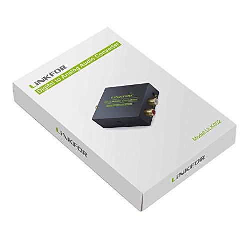 LiNKFOR DAC Convertidor de Audio Digital a Analógico Conversor de Coaxial Optico a Audio Analógico RCA L/R Adaptor de Audio con Cable Optical, 3.5mm Salidad de Auricurales para HDTV Blu-Ray DVD Sky HD