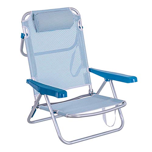 LOLAhome Silla de Playa Baja con cojín de 4 Posiciones de Aluminio y textileno (Azul)