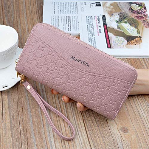 longer Cartera para Mujer Protección RFID Larga Cremallera Doble Cartera Multifunción Bolsillo para Múltiples Tarjetas Billetera De Gran Capacidad De Doble Capa De Cuero Suave para Mujer