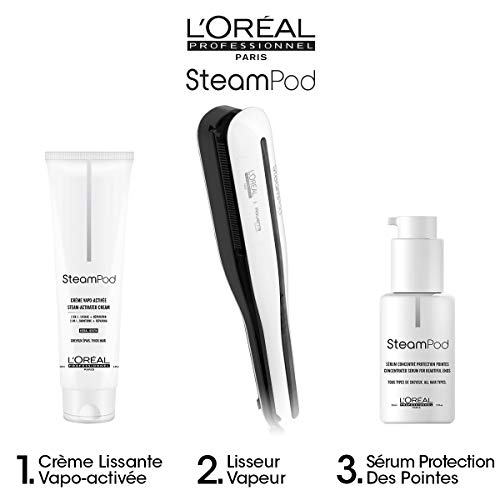 L'Oréal Professionnel Steampod 3.0 - Plancha alisadora + crema para cabello grueso de 150 ml + suero concentrado para puntas perfectas de 50 ml