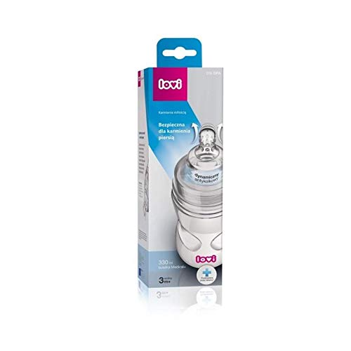 LOVI Anticólica Botella Biberón con Tetina Dinámica Silicona | 330ml | Sistema SUPER Air Vent | Protege el Reflejo Natural de Succión de Bebé | Médicamente Probado