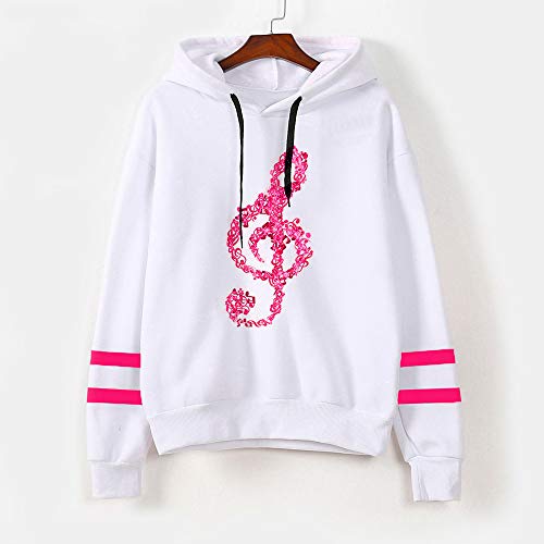 LUCKYCAT Notas Musicales para Mujer Sudadera con Capucha de Manga Larga Sudadera con Capucha Tops Blusa (Rosa Caliente, X-Large)