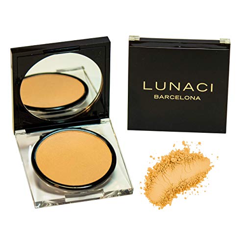 Lunaci Barcelona Polvo Compacto,Textura Sedosa, Doble Mate,Sin aceites, suave, hipoalergénico, Cuatro colores (Beige Dorado D010)