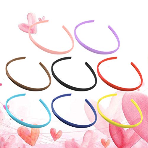 Lurrose 8pcs Color Sólido Diadema dura 1 cm Diadema de Satén Fino para Mujeres Niñas (color mezclado)