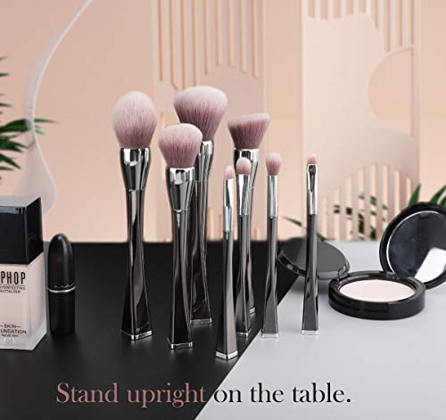 Luxspire 8PCS Professional Makeup Brush, Make up Brushes Set Electroplating Handle Powder Blush Lip Foundation Face Contour Brush Kits Cosmetic Make Up Tool - Black Gunmetal