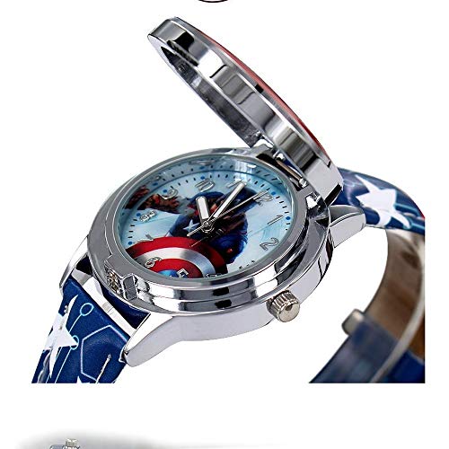 Lxwi Personaje Animado Reloj Capitán América Escudo Reloj Flip Reloj de Cuarzo Marvel niño del Muchacho del Reloj del Estudiante del Reloj Regalo de la Historieta (Color : D)