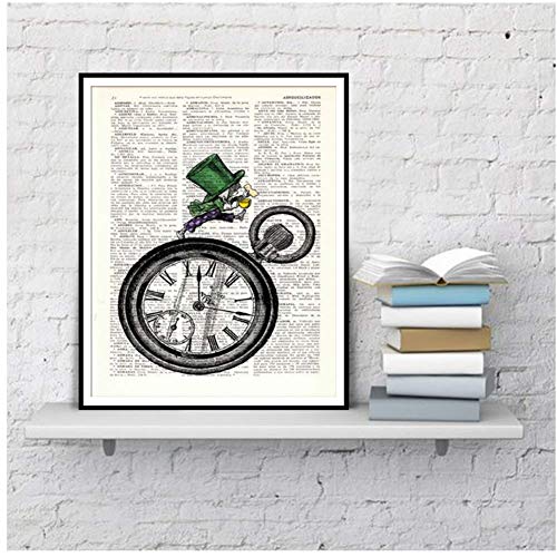 Mad Hatter Book Art Print Alicia en el país de las maravillas Vintage Poster Wall Decor Dictionary Art Posters And Prints-50x70cmx1pcs -Sin marco