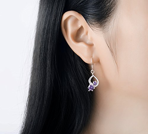 Majesto Juego de Joyas - 925 Plata esterlina Conjunto Colgante de Collar y Pendientes corazón Morado Cristal para Mujer Adolescente niña pequeña mamá - Accesorio de joyería de Regalo Premium