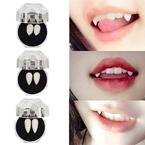 Mallalah 3PCS Dientes de Vampiros para Fiesta de Halloween Dentaduras White Vampire Teeth Fangs Tooth Caps Decoraciones de Halloween