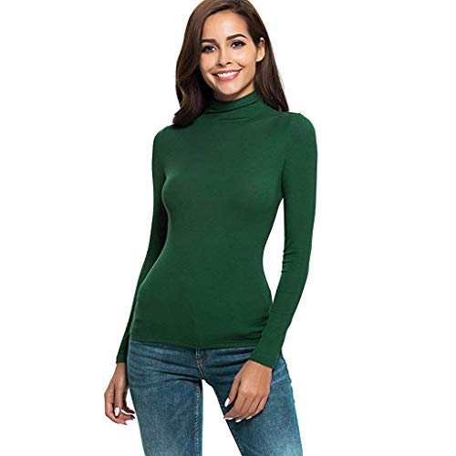 Manga Larga de Las Mujeres Slim Cuello Alto Color sólido cálido y cómodo Camiseta de algodón Camisa de Camisa Camisa de Fondo otoño e Invierno riou