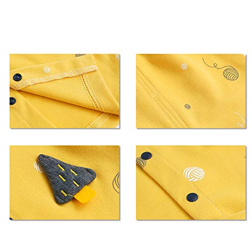 Manga larga del bebé Camisas y pantalones botón frontal con traje de dibujos animados de pino Escudo árbol elástico chaquetas y camisetas Pantalones Set 80cm amarillo 1Ponga