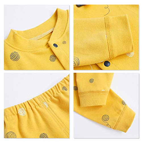 Manga larga del bebé Camisas y pantalones botón frontal con traje de dibujos animados de pino Escudo árbol elástico chaquetas y camisetas Pantalones Set 80cm amarillo 1Ponga