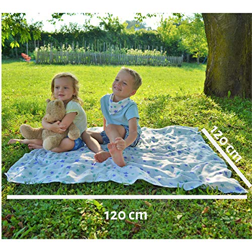 Manta de Muselina 120x120cm + Babero Bandana + Bolsa de Pañales Regalo. Kit Bebé 100% Algodón de Bambú Madres Recientes Lista de Nacimiento Swaddle Sábana Antibacteriano Transpirable