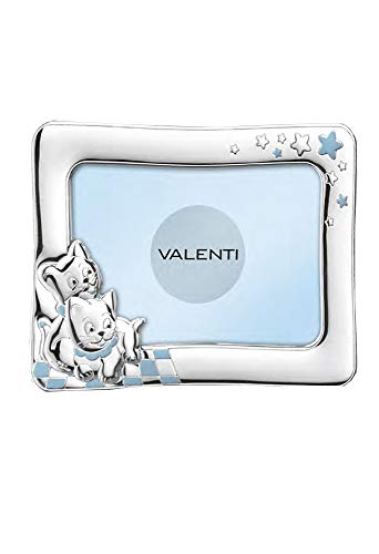 Marco de fotos para niño celeste plateado laminado diseño gato tamaño 17 x 13 regalo bautizo Valenti 73113/3C